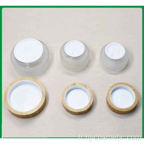 Bocaux en verre dépoli de couvercle cosmétique en bambou vide environnemental de 30g / bouteilles cosmétiques de lotion / bouteilles cosmétiques